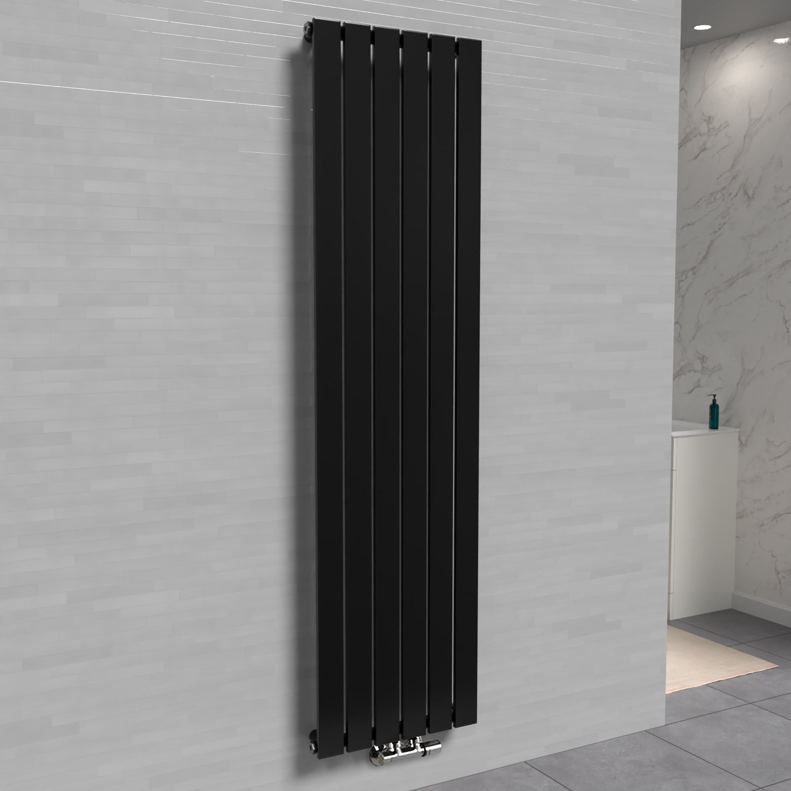 Vertical Flat Panel Black Central Connection Radiator 1800 X 410 mm