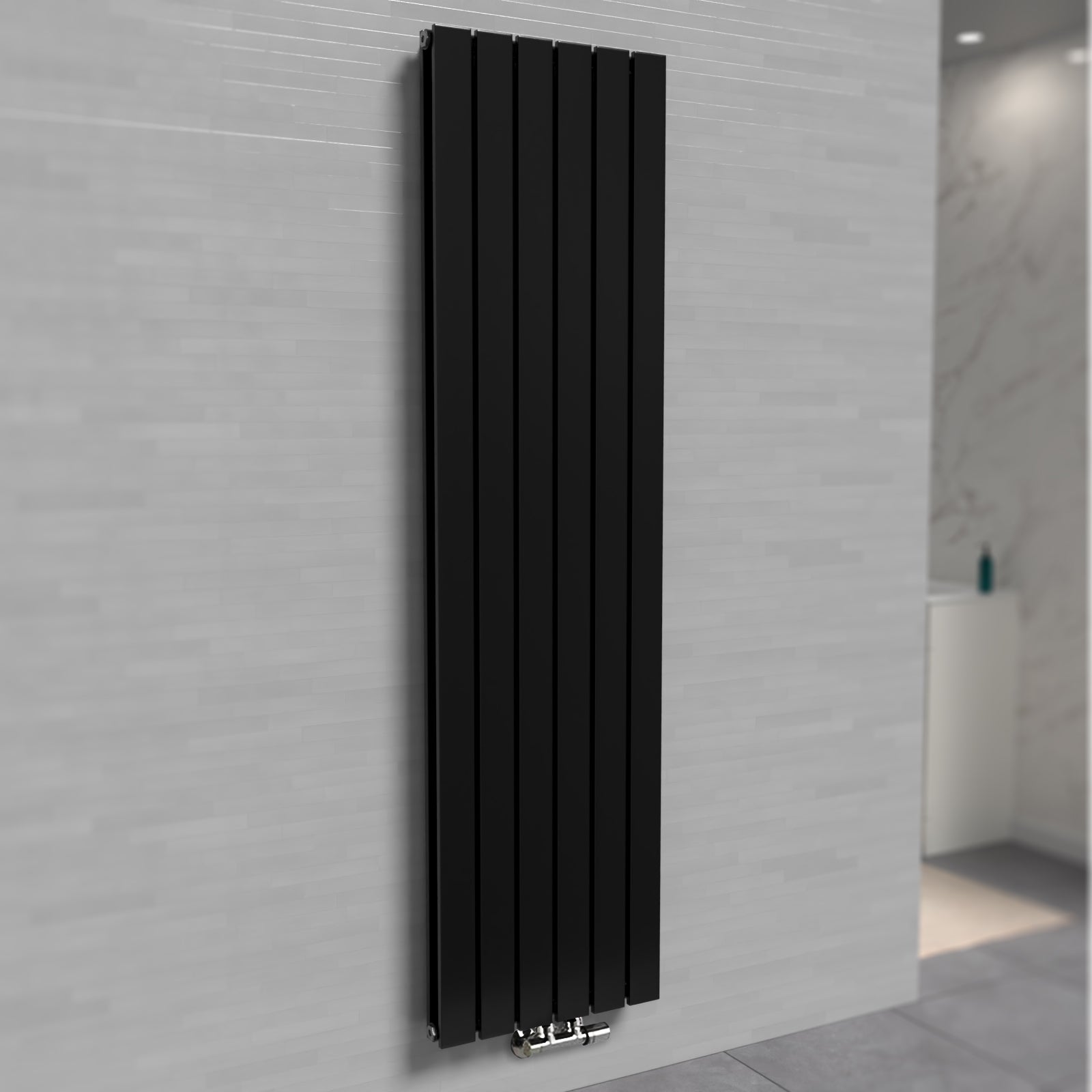 Vertical Flat Panel Black Central Connection Radiator 1800 X 410 mm