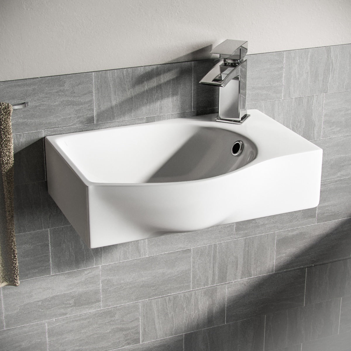 Tulla Wall Hung Rectangle Basin Sink Right Hand