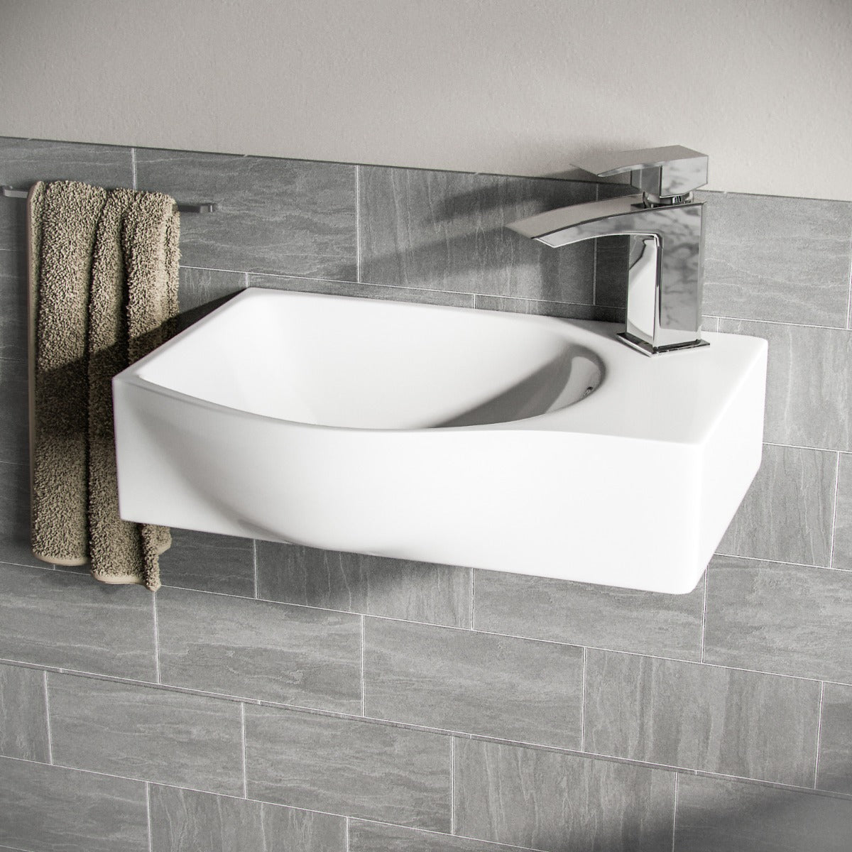 Tulla Wall Hung Rectangle Basin Sink Right Hand