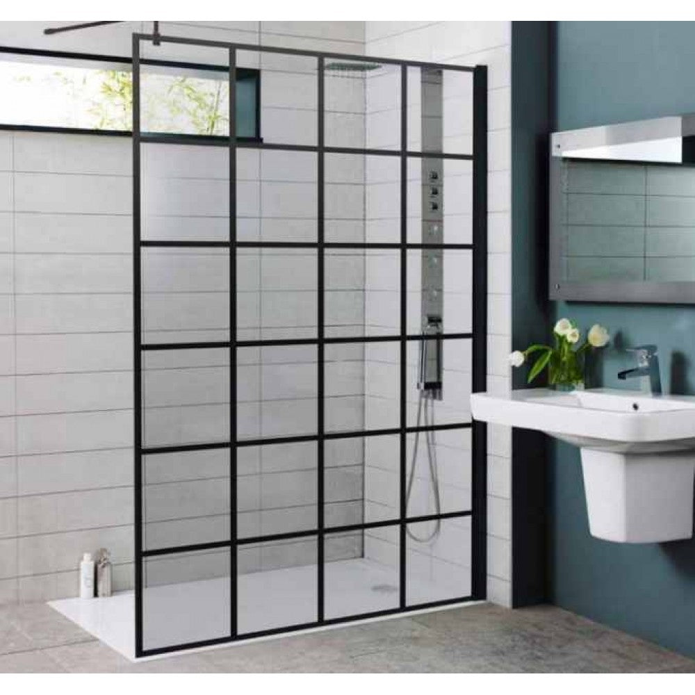 Koncept Wet Room Screen with Support Bar Black -  700 mm
