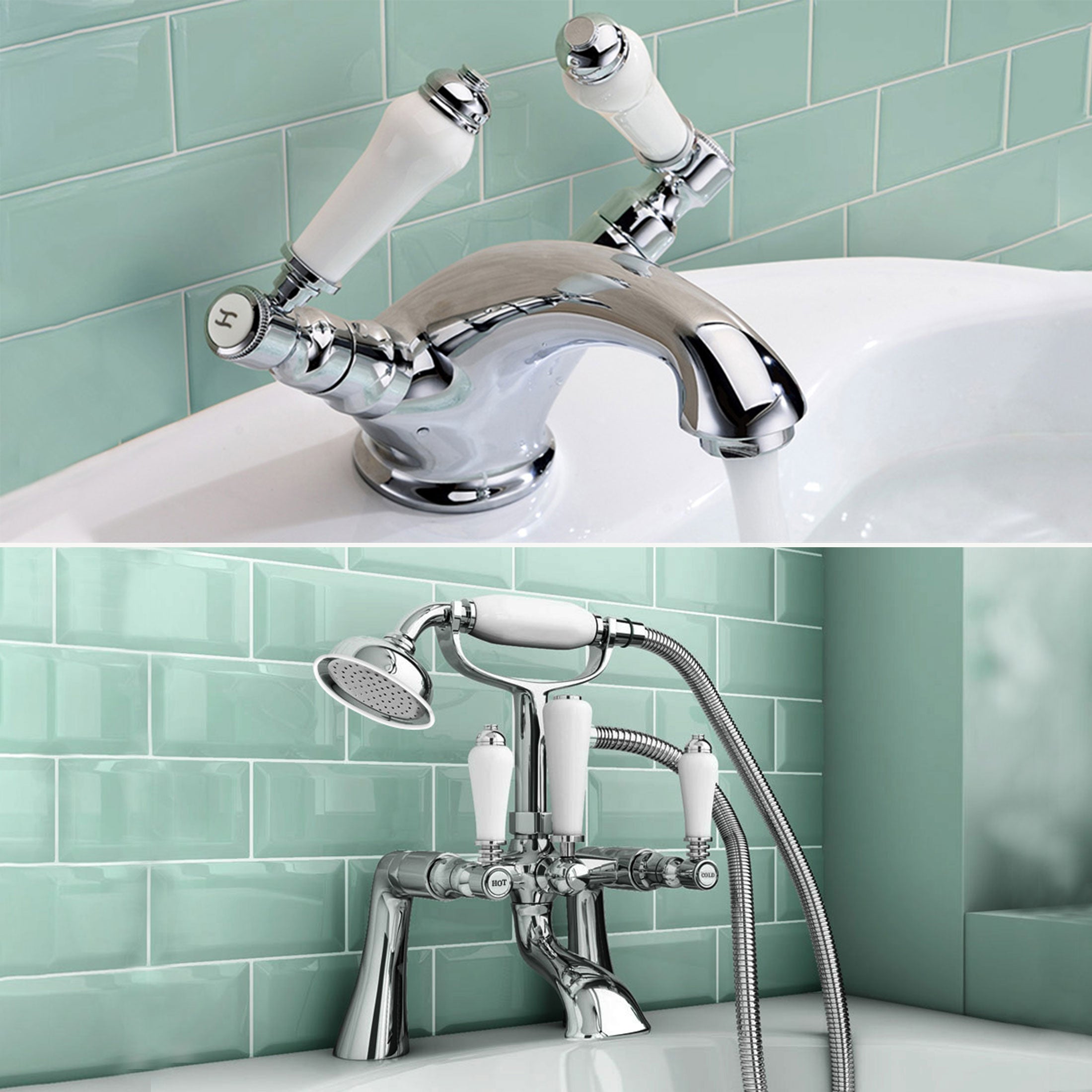 Imperior Traditional Bath Shower Mixer & Basin Dual Lever Mixer Tap