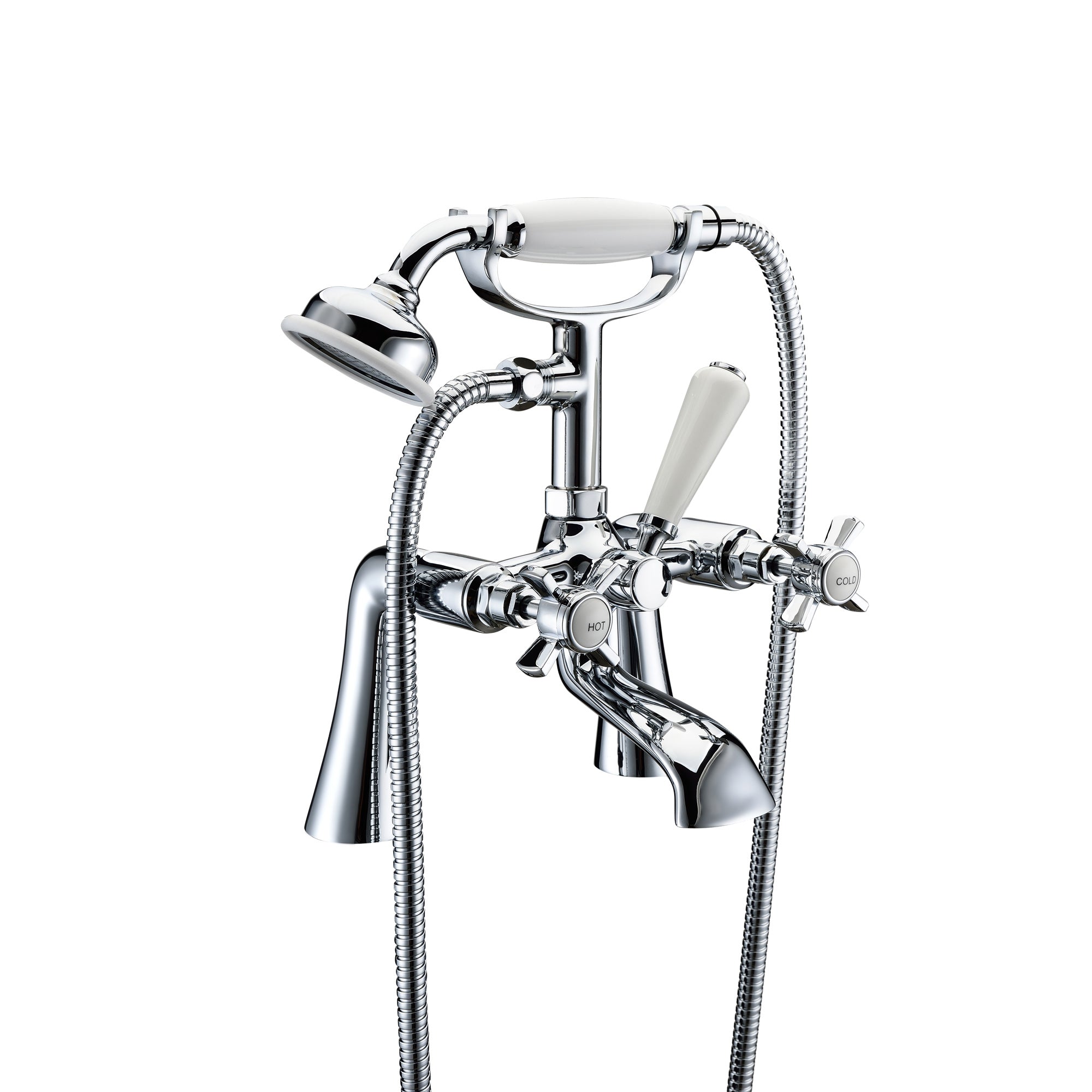 Edwardian Twin Basin Taps & Bath Shower Mixer Tap Chrome