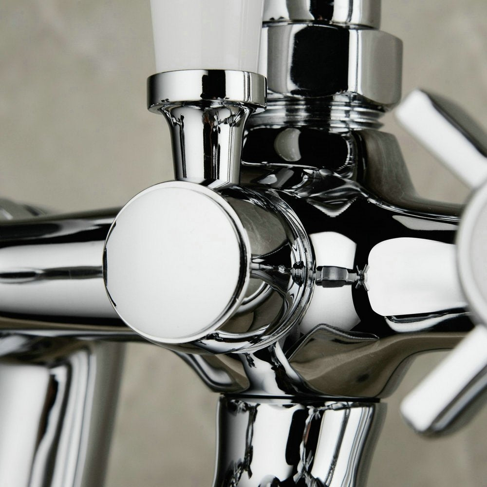 Edwardian Deck Mounted Bath Shower Mixer Tap Quarter Turn Cross Handle
