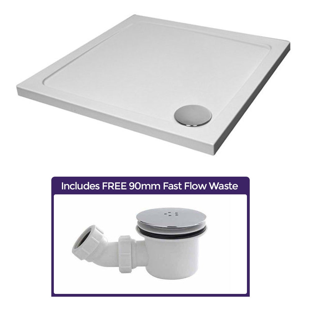 Modern Square 800 x 800 Shower Tray for Wetroom Stone Resin with Waste Plug