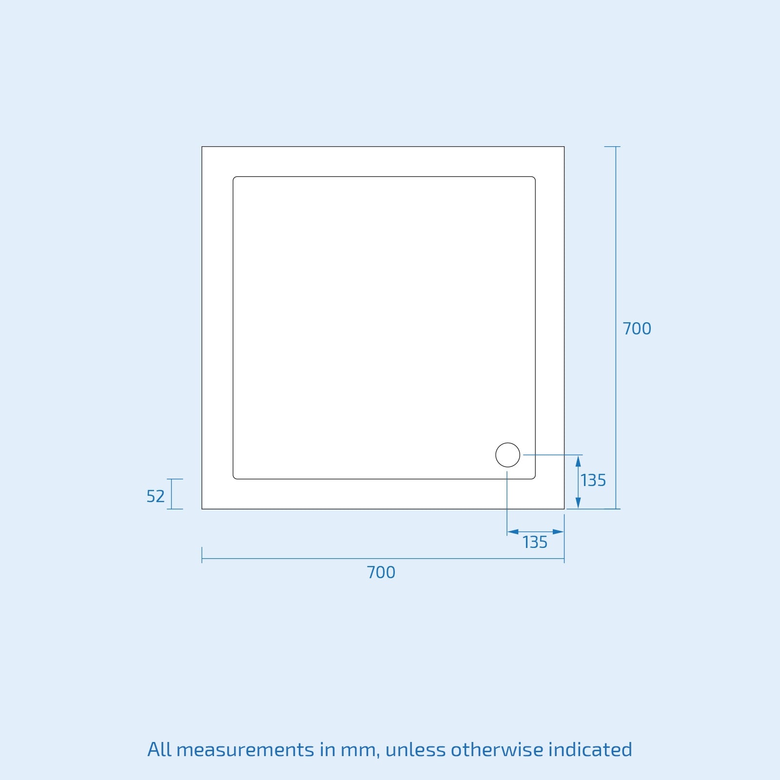 Small 700 x 700 Shower Tray Square Slimline Included with Low Profile Waste