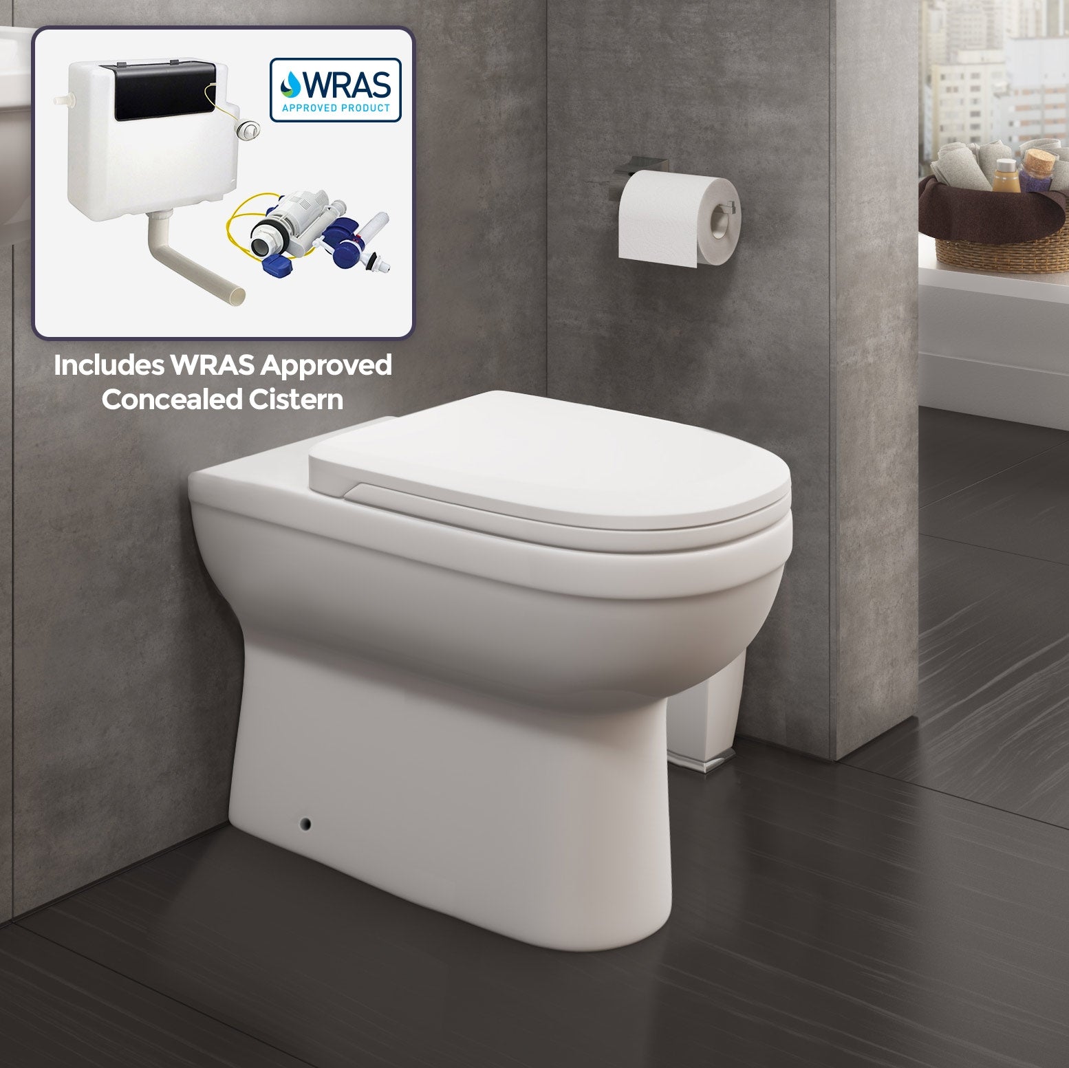 Melbourne Back To Wall Pan And WC Toilet Seat & Concealed Cistern Unit