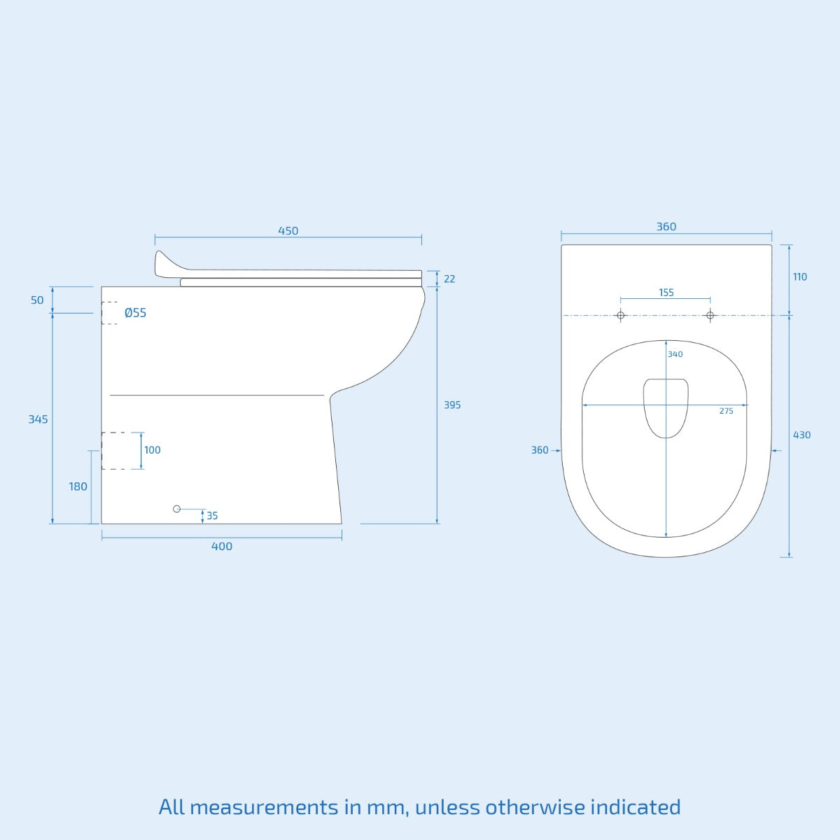 Howard Modern 500mm Back To Wall Toilet with Flat Pack WC Unit Gloss White