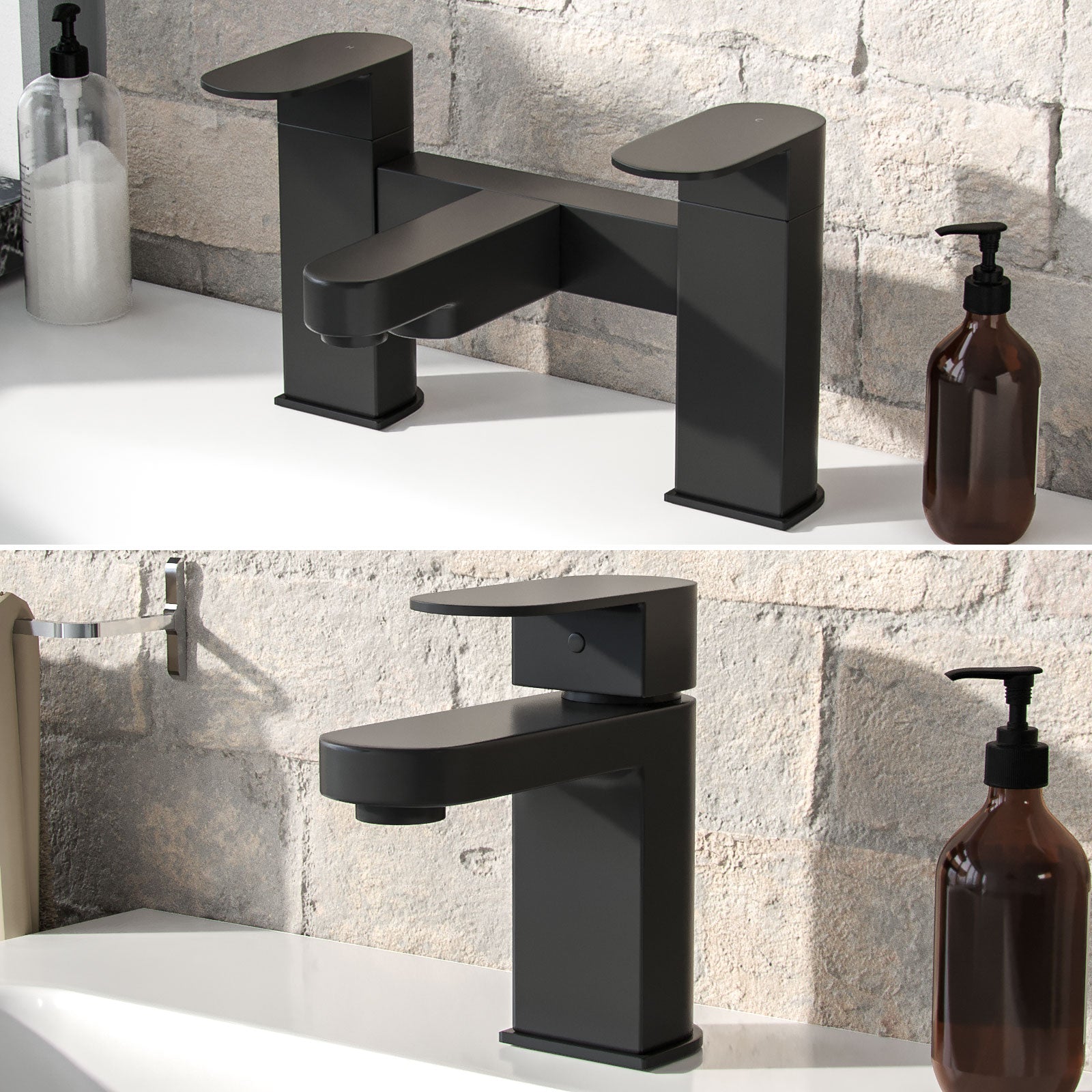 Eclipse Contemporary Design Set Of Matte Black Bathroom Basin Single Lever Tap And Bath Filler & Waste