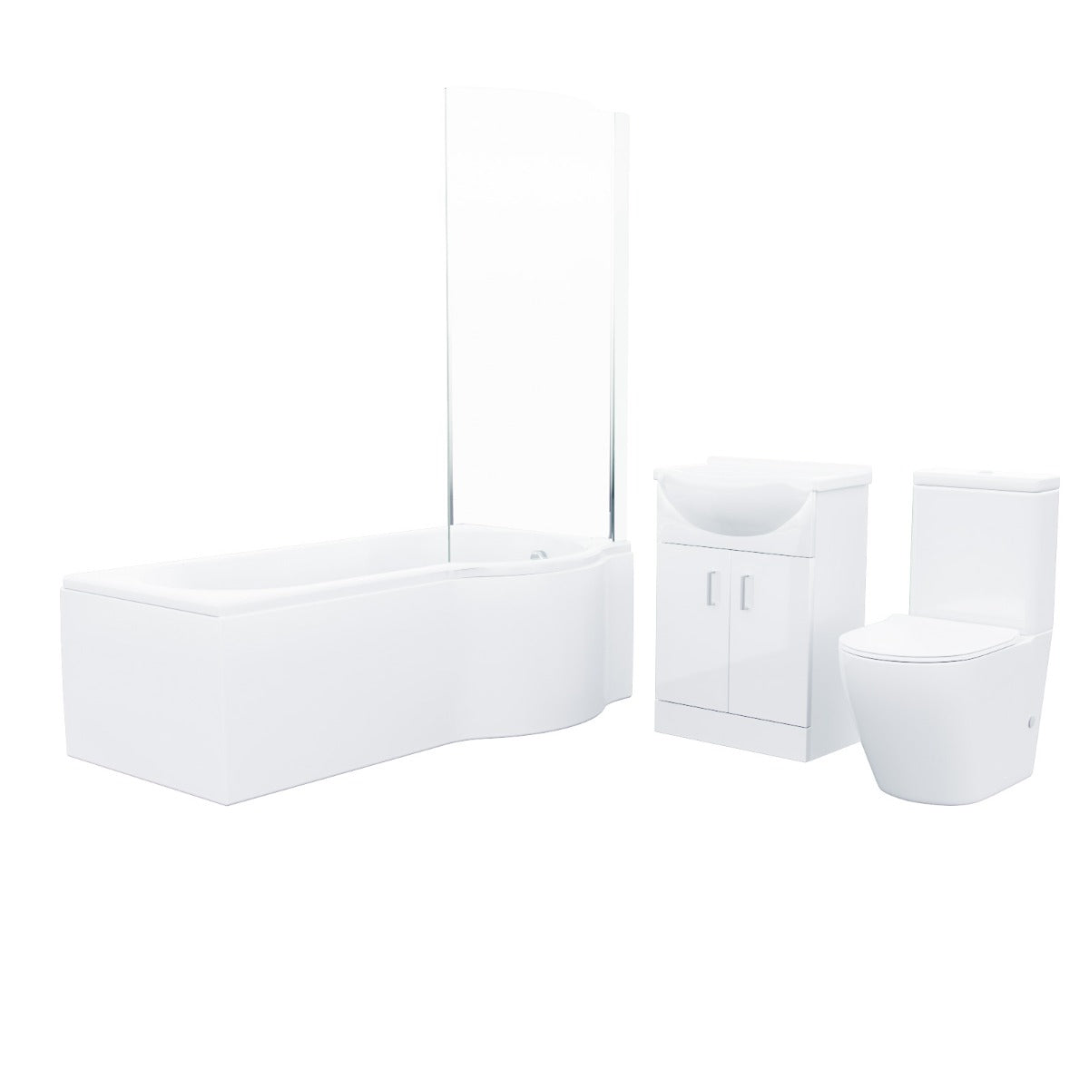 P-Shaped RH Bath 550mm Floor Vanity Unit & Curved Toilet Suite