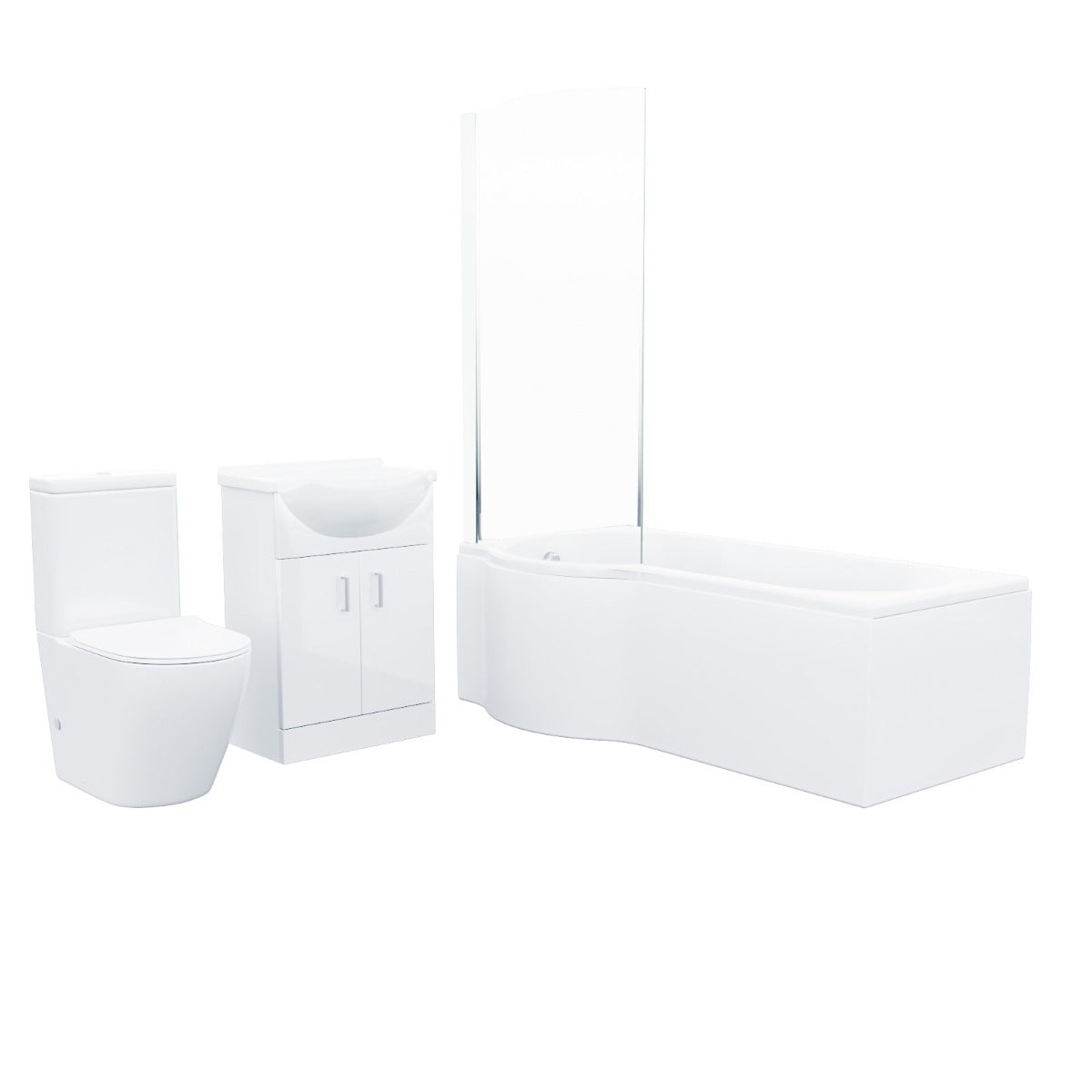 P-Shaped LH Bath 550mm Floor Vanity Unit & Curved Toilet Suite