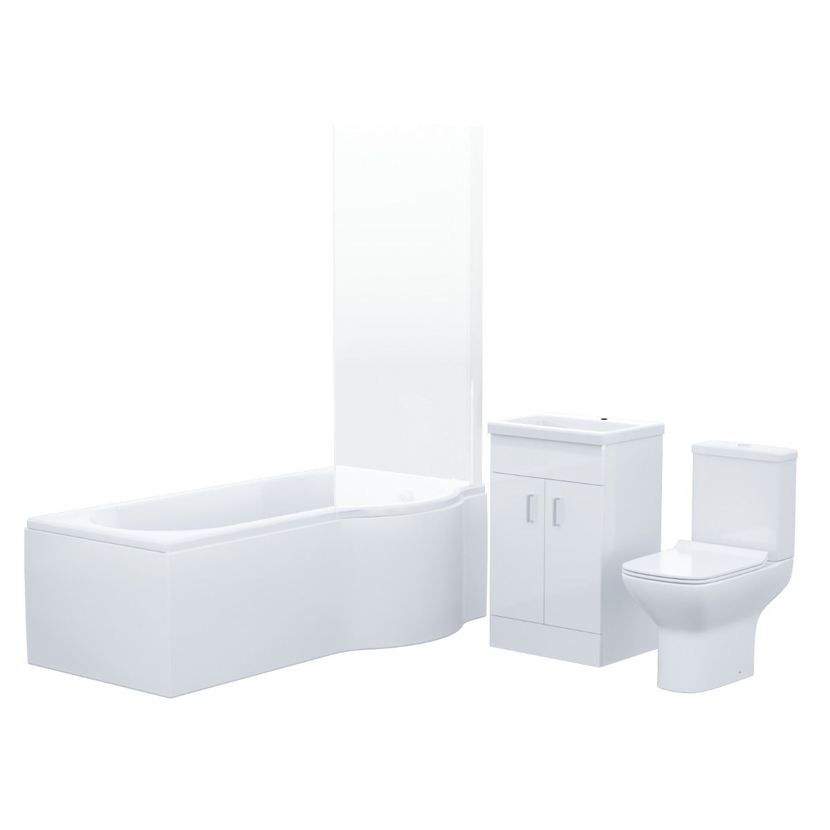 P-Shaped RH Bath 500mm Floor Vanity Unit & Close Coupled Toilet Suite