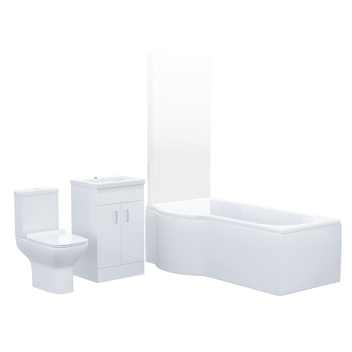 P-Shaped LH Bath 500mm Floor Vanity Unit & Close Coupled Toilet Suite