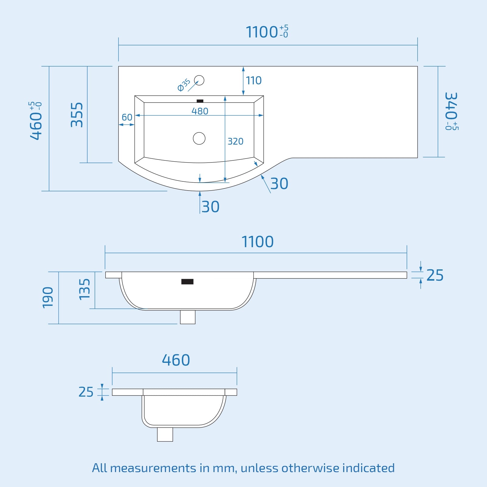 Dene Grey 1100 mm P Shaped LH Vanity Basin WC Unit & Rimless BTW Toilet