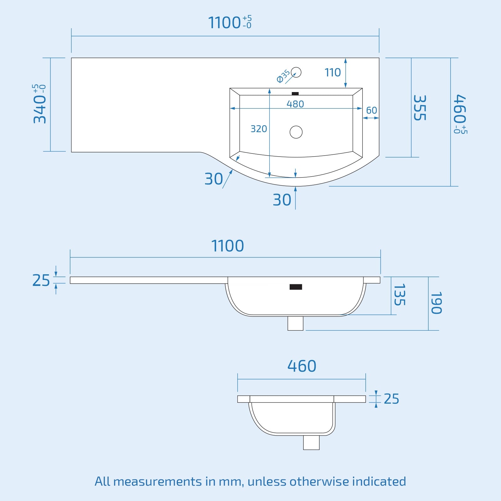 Dene 1100mm P Shaped RH White Vanity Basin Cabinet and Wc BTW Toilet Unit