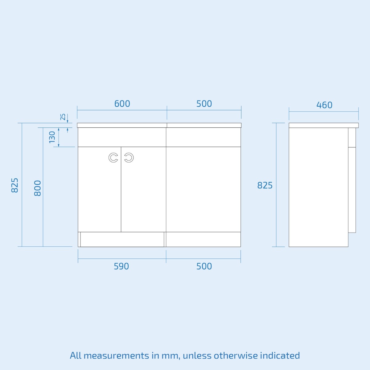 Dene 1100mm P Shaped LH White Vanity Basin Cabinet and Wc BTW Toilet Unit