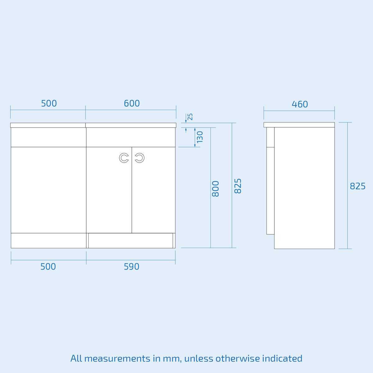White 1100mm P-Shaped Vanity Unit RH Sink and Toilet Bathroom Furniture