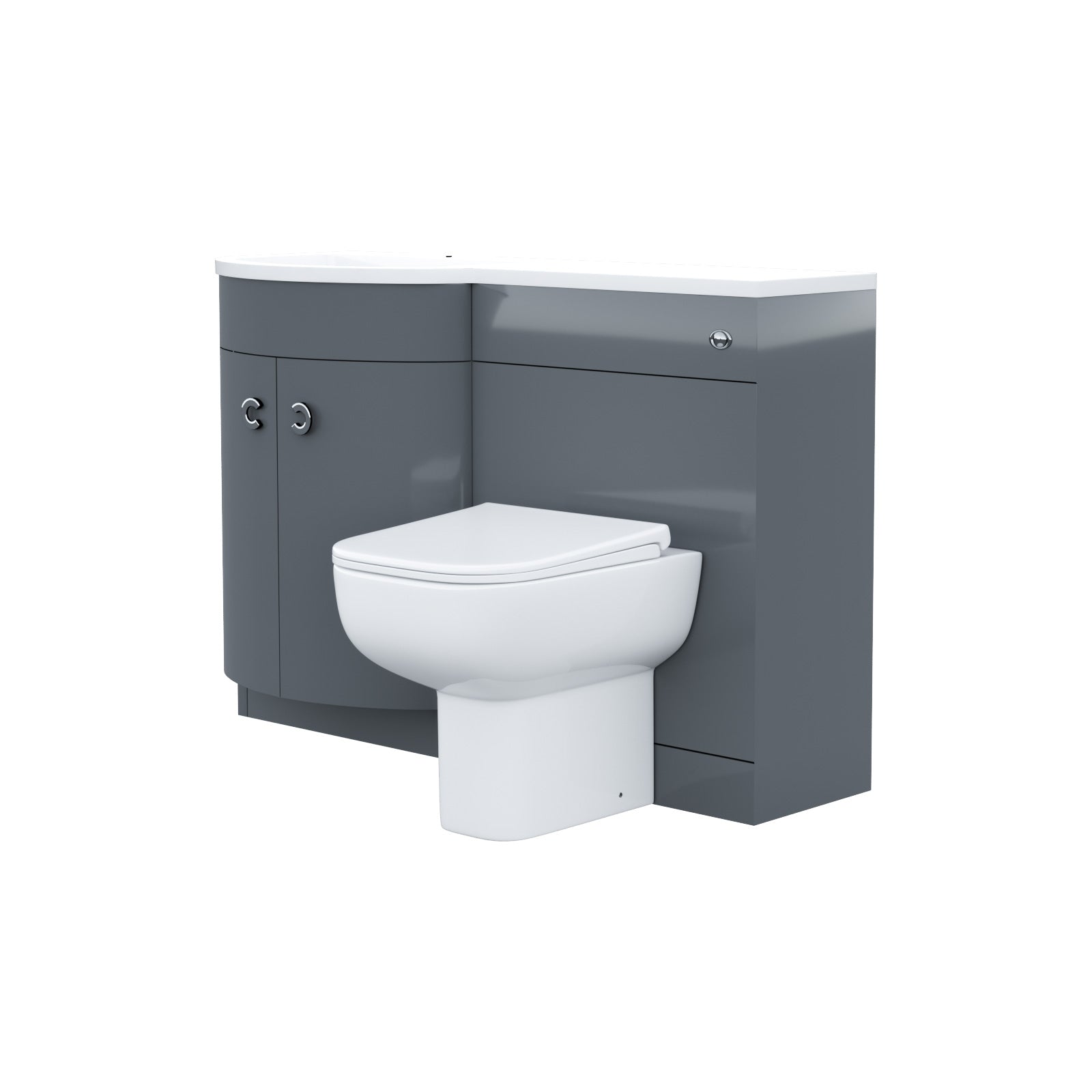 Dene Grey 1100 mm P Shaped LH Vanity Basin WC Unit & Rimless BTW Toilet