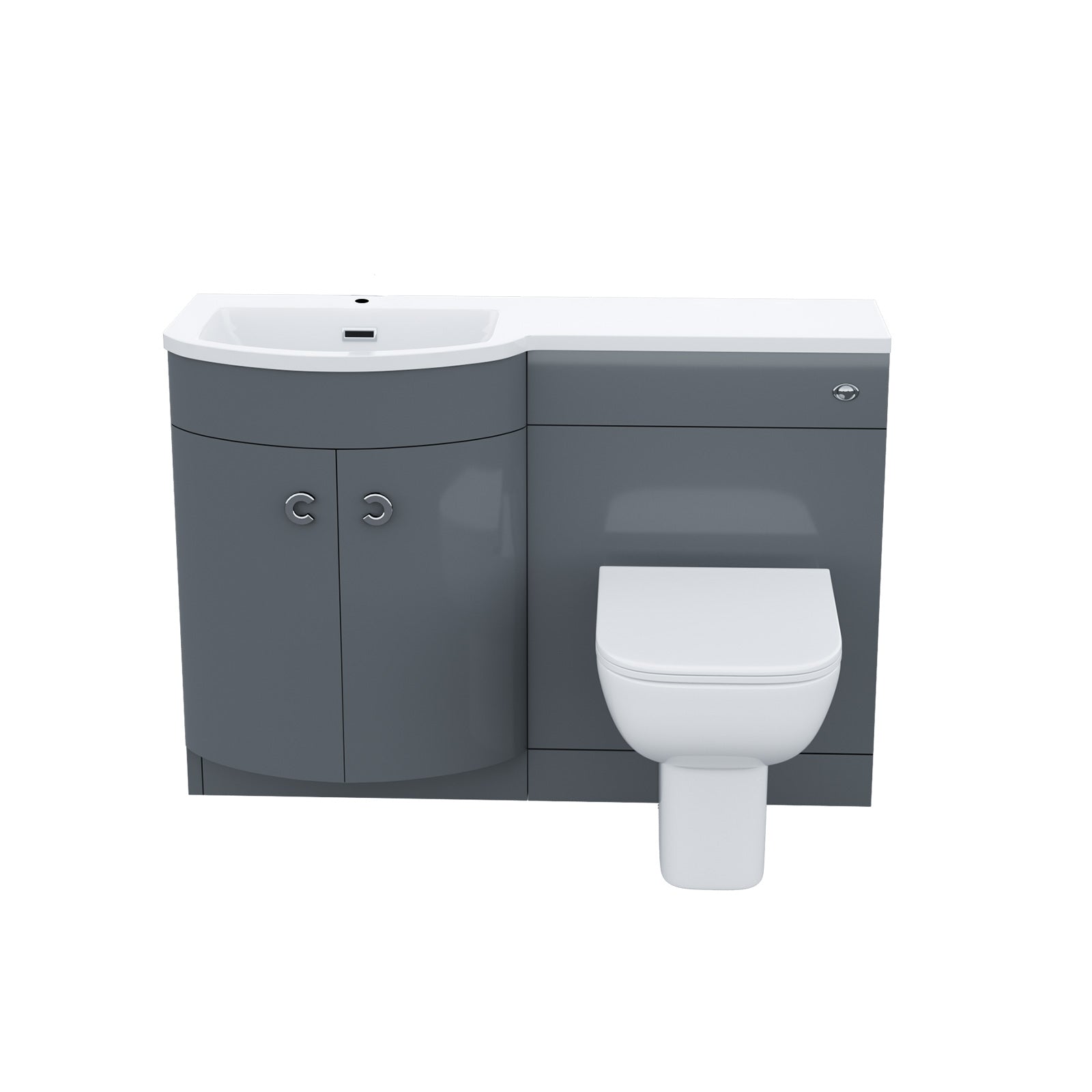 Dene Grey 1100 mm P Shaped LH Vanity Basin WC Unit & Rimless BTW Toilet