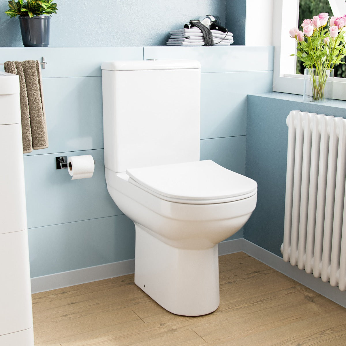 Comfort Height Close Coupled Toilet Pan Cistern and Soft Close Seat