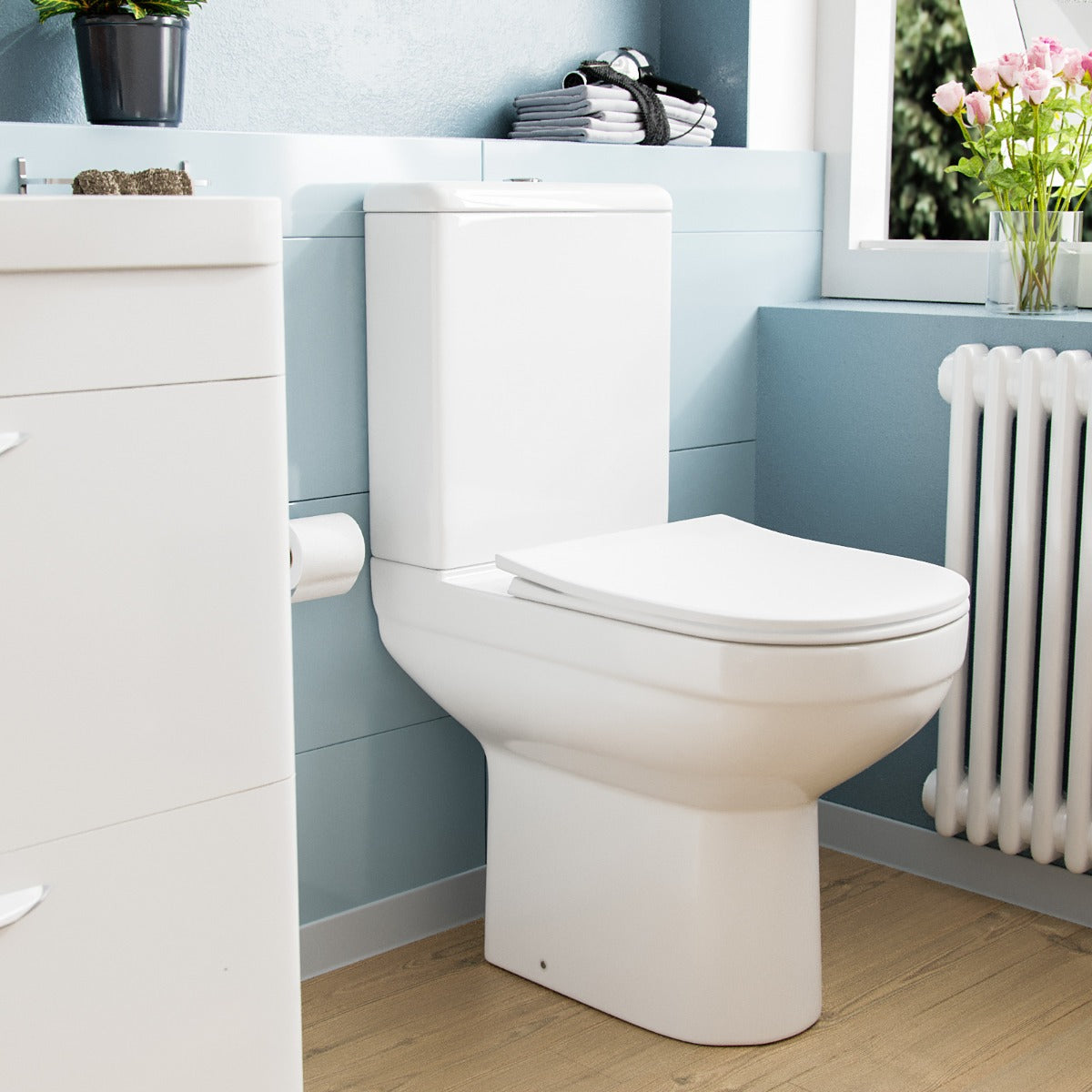 Comfort Height Close Coupled Toilet Pan Cistern and Soft Close Seat
