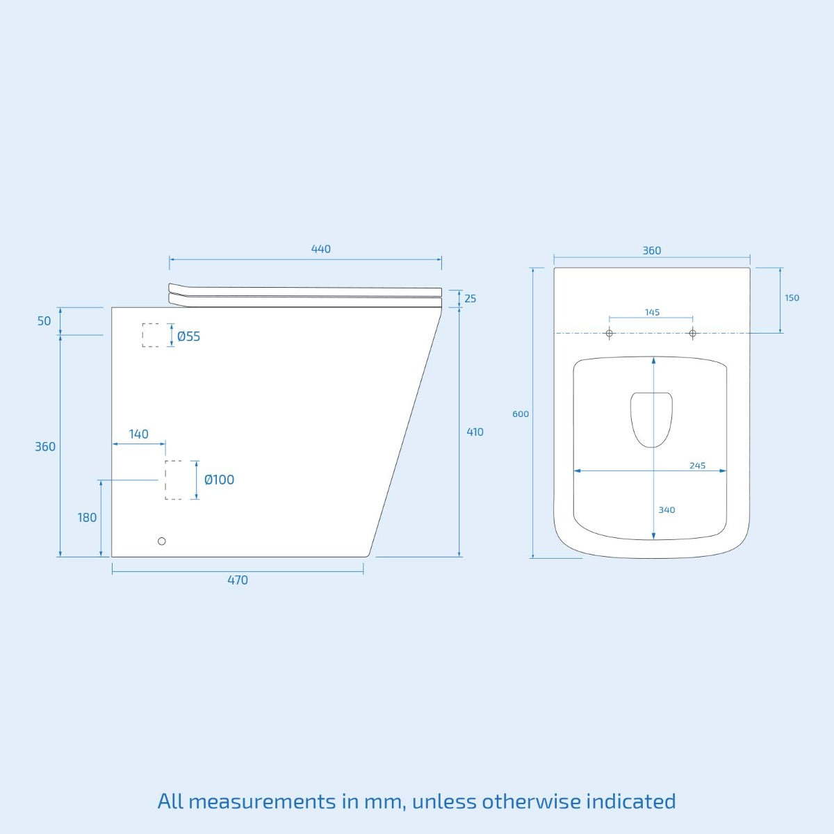 Dene Matte Grey 1100mm P-Shape Left Hand Basin Vanity WC Unit & BTW Toilet