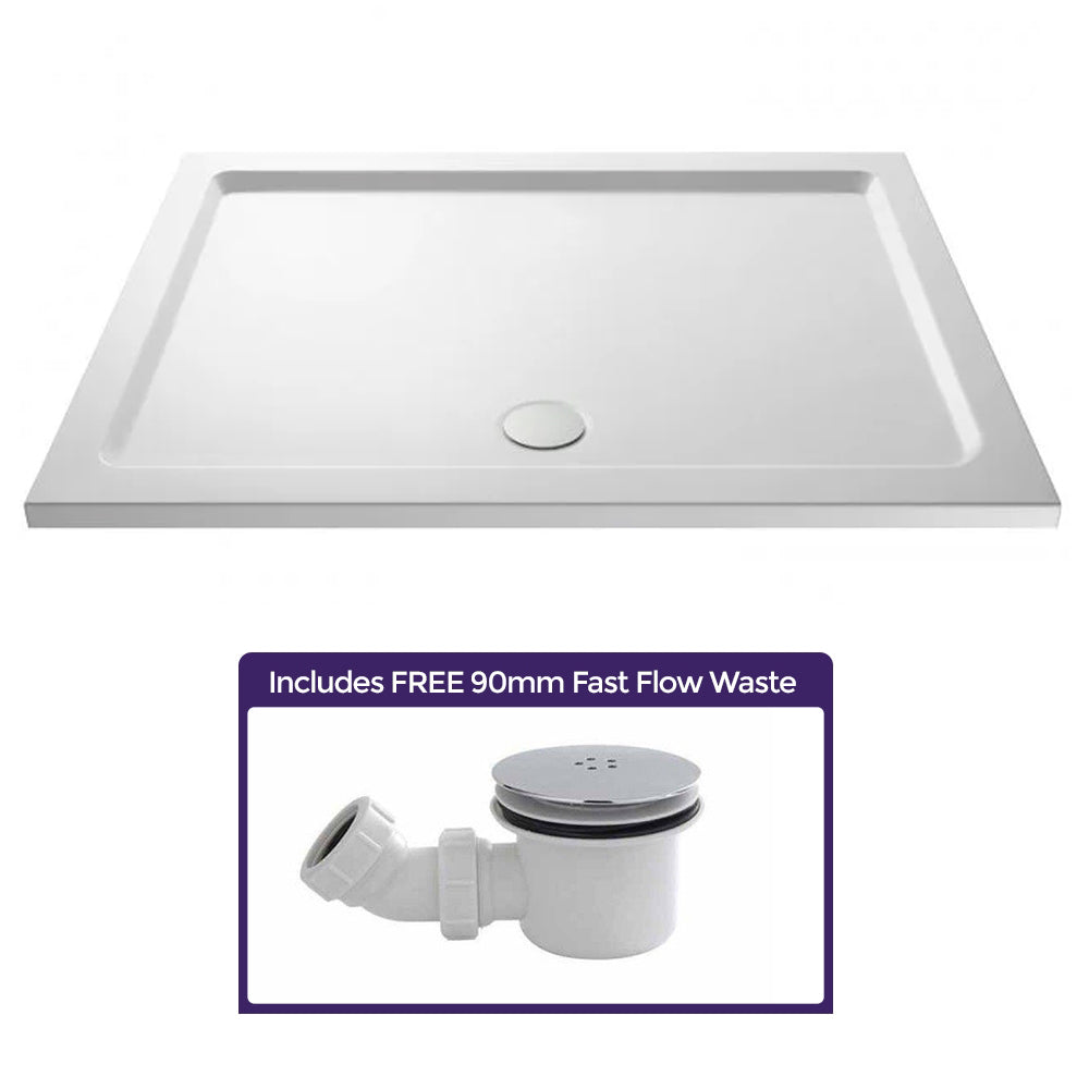 Large Slimline 1400 x 700 Wetroom Rectangle Shower Tray and Low Profile Waste