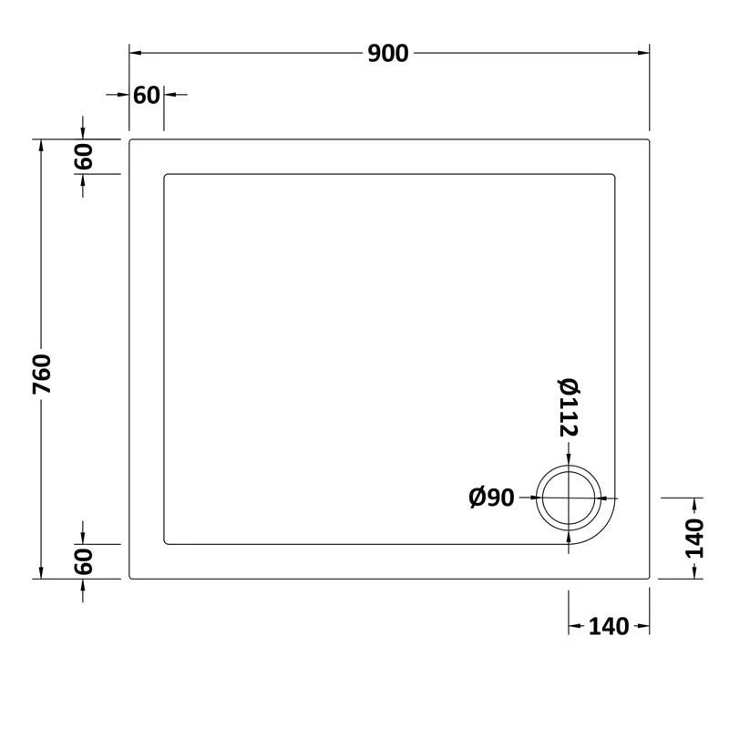 Small White Shower Tray Low Profile Rectangle 900 x 760 and Fast Flow Waste