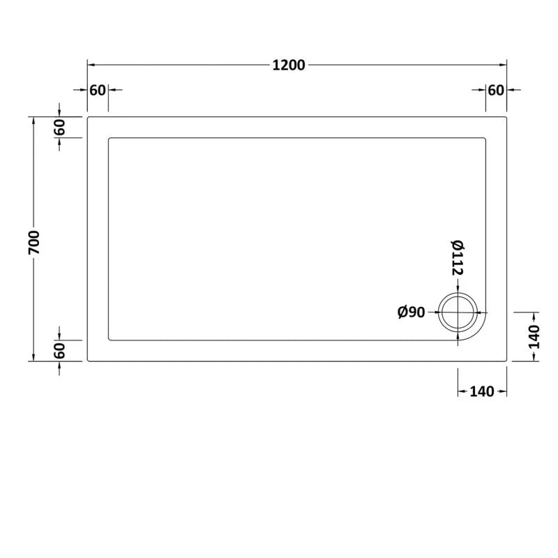 Slim 1200 x 700 Rectangular Stone Resin Shower Tray White For Wetroom Enclosure