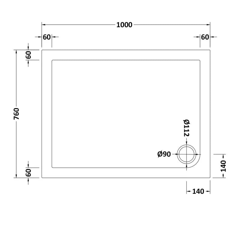 Slim 1000 x 760 Rectangular Stone Resin Shower Tray White For Wetroom Enclosure