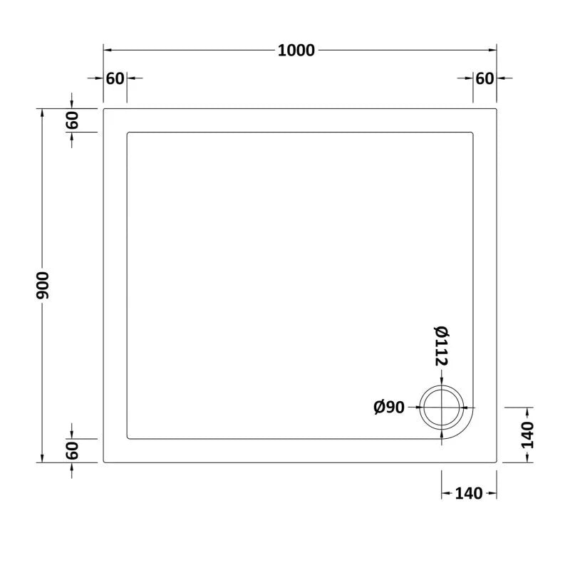 Slimline 1000 x 900 Rectangle Shower Tray for Shower Enclosure Fast Flow Waste