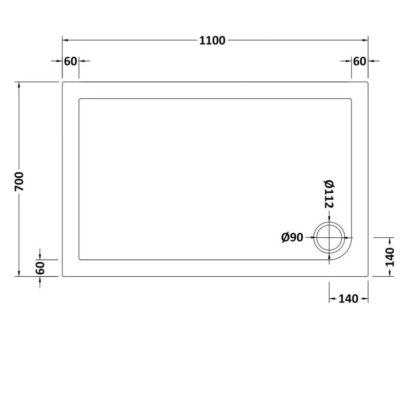 Slim 1100 x 700 Rectangular Stone Resin Shower Tray White For Wetroom Enclosure