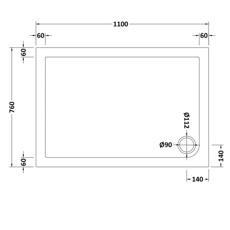 Slimline 1100 x 760 Rectangle Bathroom White Shower Tray Stone Resin and Waste