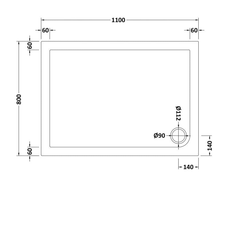 Slim 1100 x 800 Rectangular Stone Resin Shower Tray White For Wetroom Enclosure