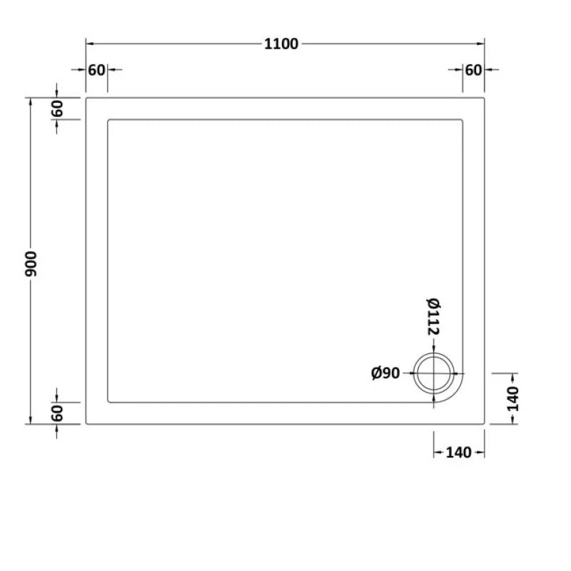 Slim 1100 x 900 Rectangular Stone Resin Shower Tray For Wetroom Enclosure