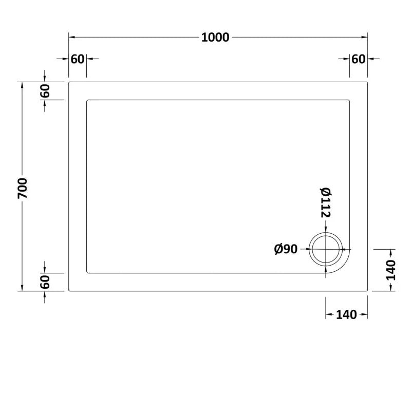 Low Profile 1000 x 700 Shower Tray Rectangle for Wetroom with High Flow Waste