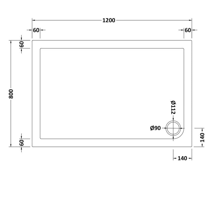 Slim 1200 x 800 Rectangular Stone Resin Shower Tray White For Wetroom Enclosure