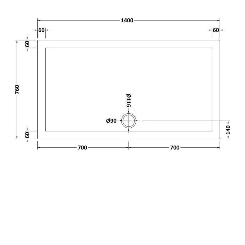 Slim 1400 x 760 Rectangular Stone Resin Shower Tray For Wetroom Enclosure White