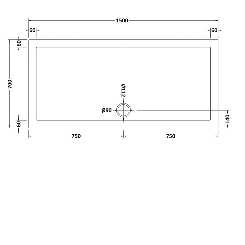 Slim 1500 x 700 Rectangular Stone Resin Shower Tray White For Wetroom Enclosure