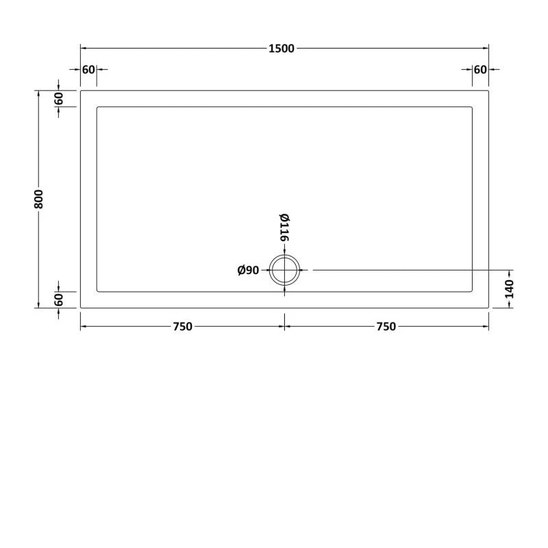 Slim 1500 x 800 Rectangular Stone Resin Shower Tray White For Wetroom Enclosure