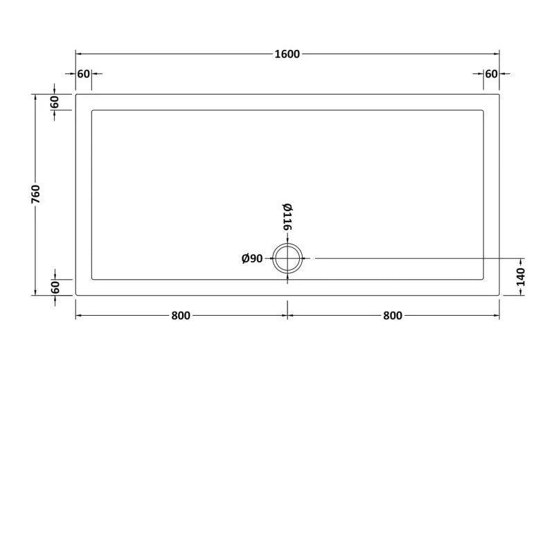 Slim 1600 x 760 Rectangular Stone Resin Shower Tray White For Wetroom Enclosure