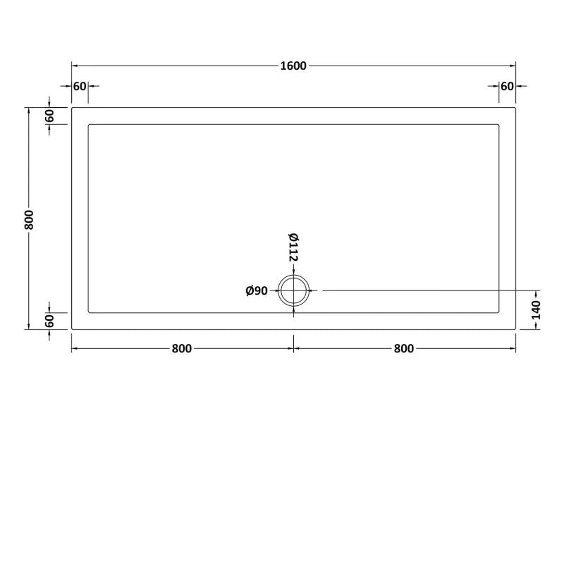 Slim 1600 x 800 Rectangular Stone Resin Shower Tray For Wetroom Enclosure