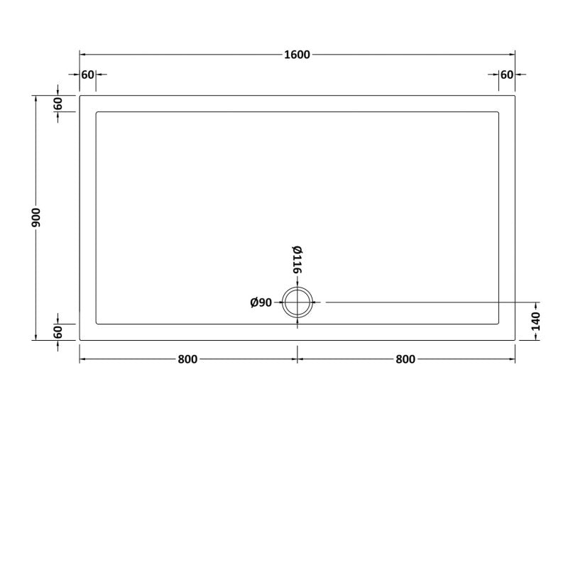 Slim 1600 x 900 Rectangular Stone Resin Shower Tray White For Wetroom Enclosure