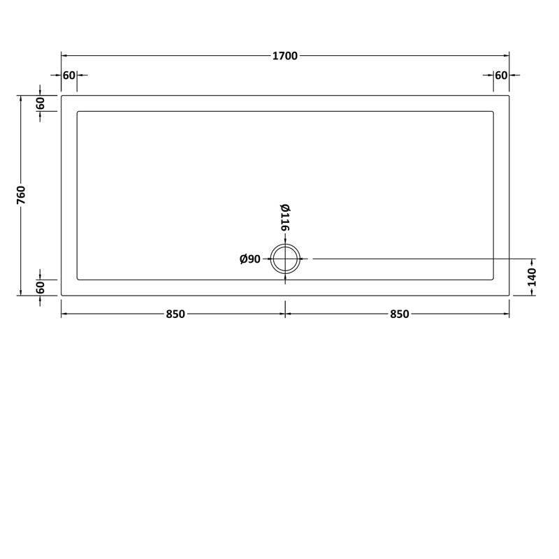 Slim 1700 X 760 Square Stone Resin Shower Tray White For Wet Room Enclosure