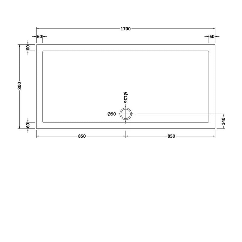 Slim 1700 x 800 Rectangular Stone Resin Shower Tray White For Wetroom Enclosure