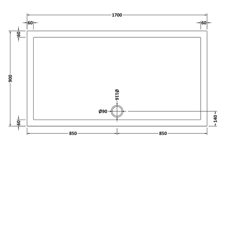 Slim 1700 X 900 Rectangular Stone Resin Shower Tray For Wetroom Enclosure
