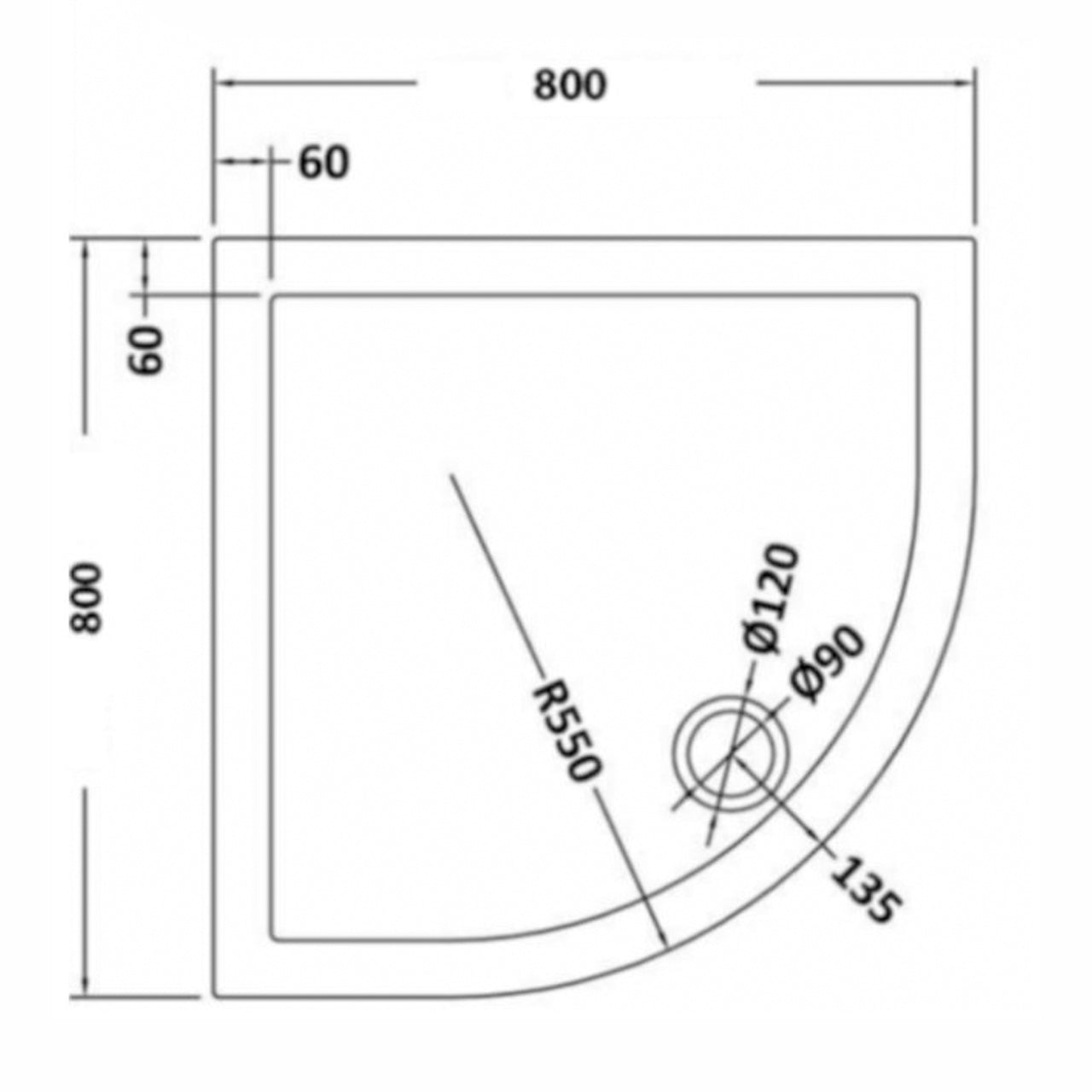 Saturn Quadrant 800mm Curved Corner Shower Enclosure and Low Profile Tray