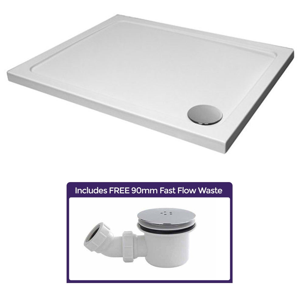 Large 1100 x 800 Rectangle Shower Tray Low Profile Walkin with Free Waste