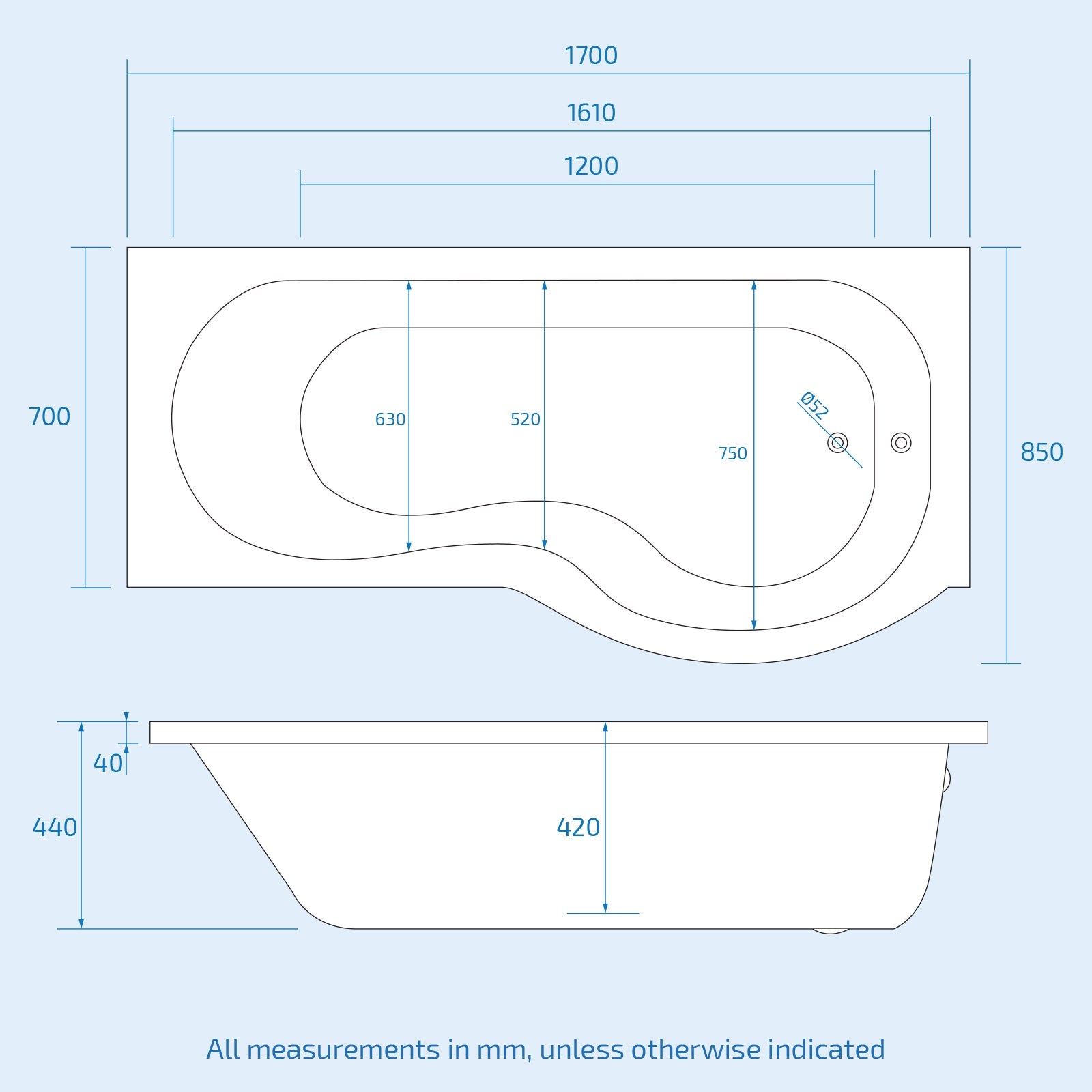 P-Shaped RH Bath 550mm Floor Vanity Unit & Curved Toilet Suite