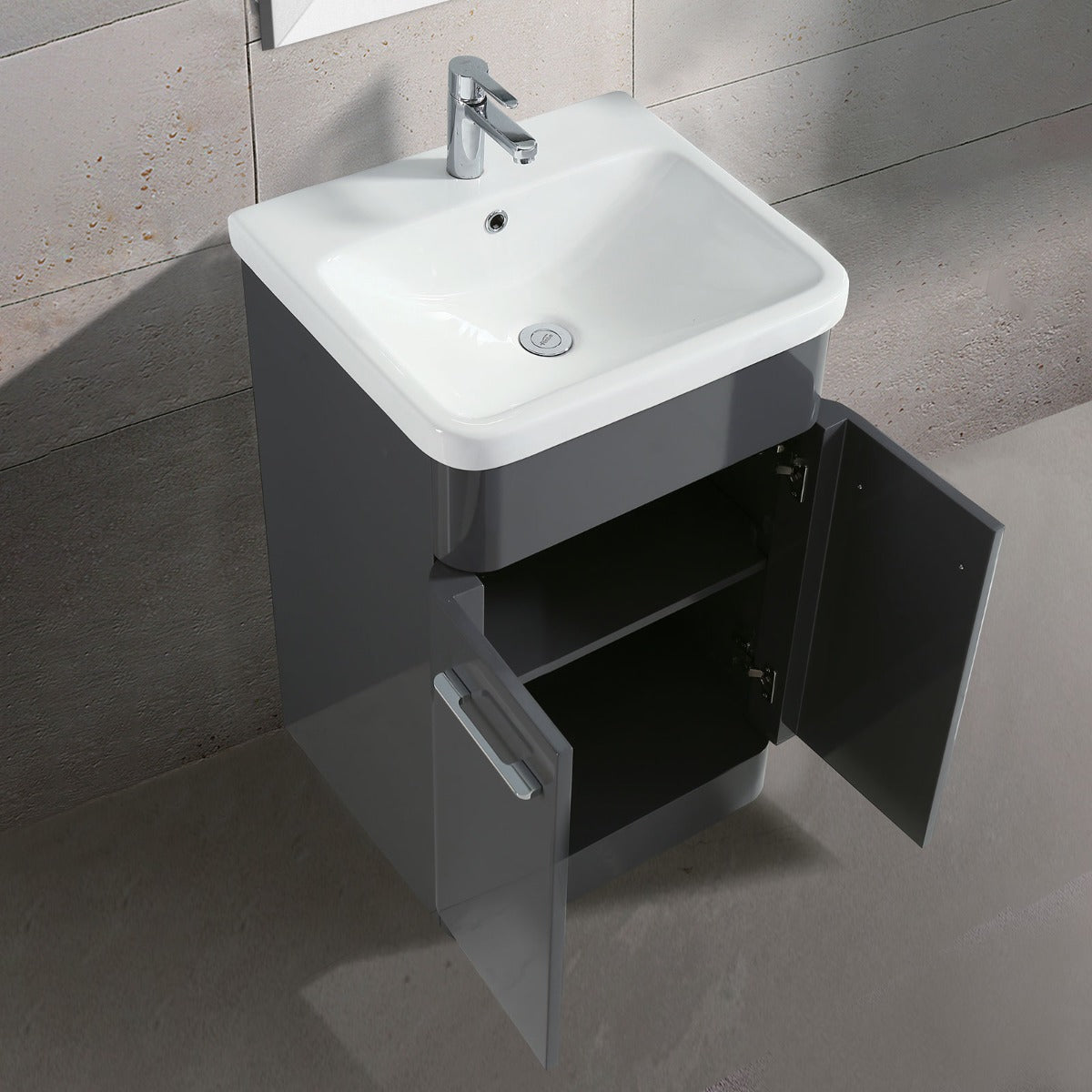 Lex Modern 600mm High Gloss Basin Vanity Cabinet and Tap with Waste Set